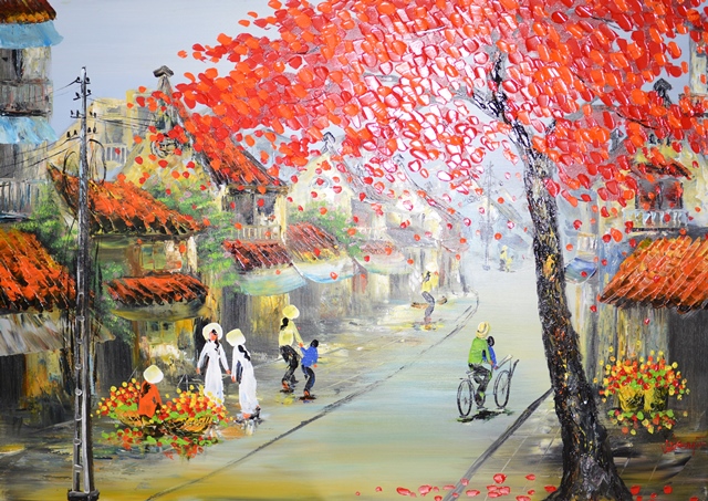 Tranh Sơn Dầu Mùa Phượng Đỏ